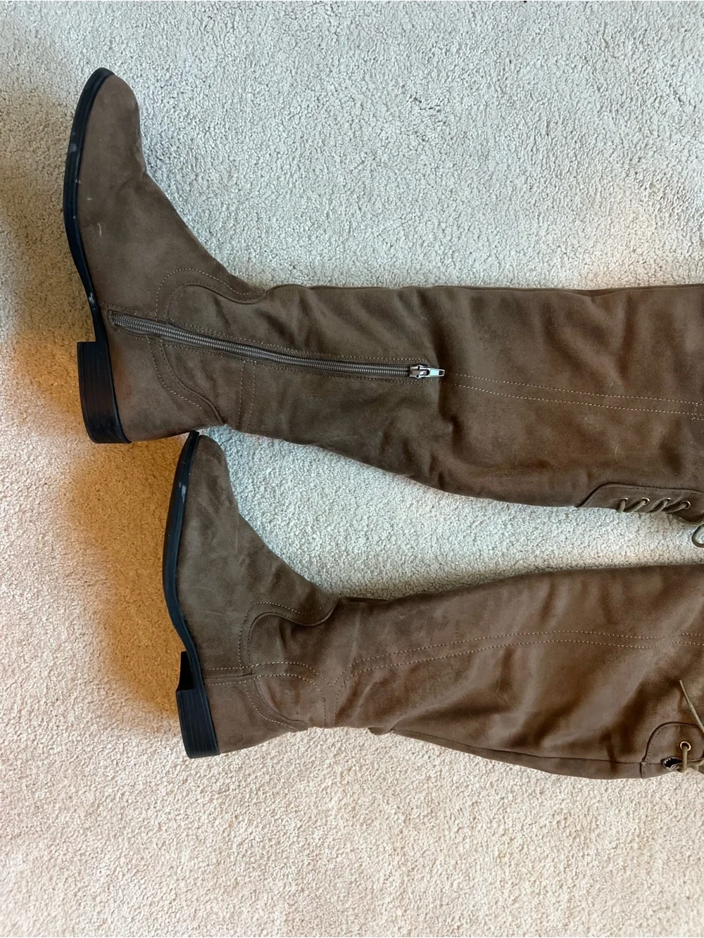 Over-the-Knee Lace-Up Suede Boots — Brown